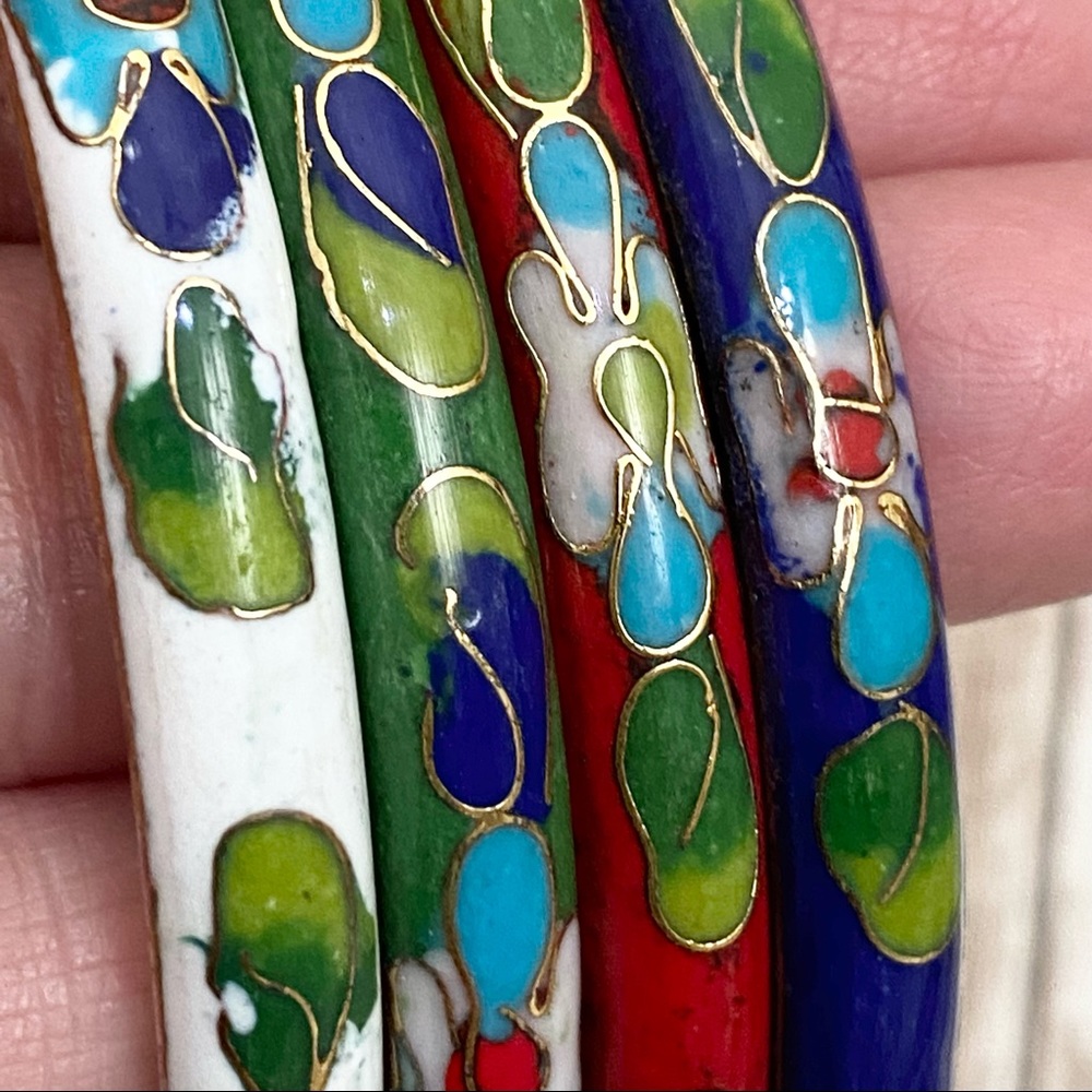 4-Pc Vintage Cloisonne Stackable Bangle Bracelet - image 7